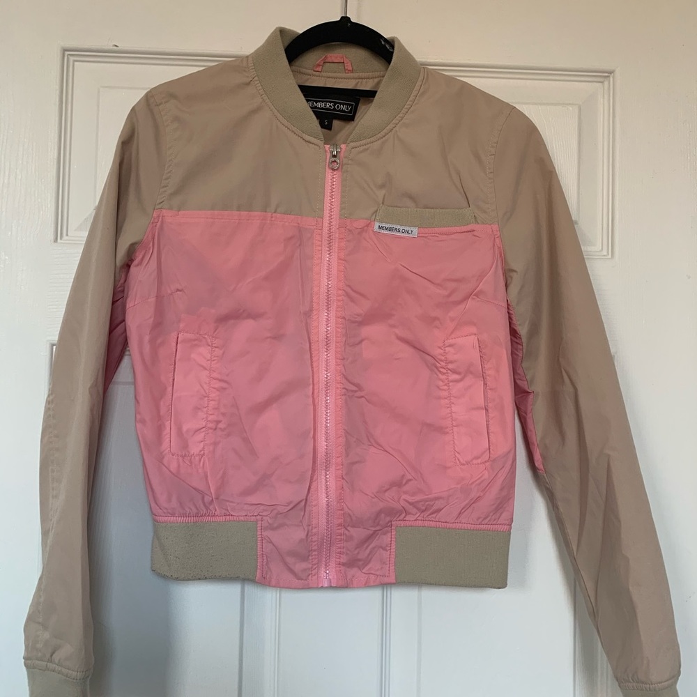 Members Only Pink and Tan Bomber Jacket S